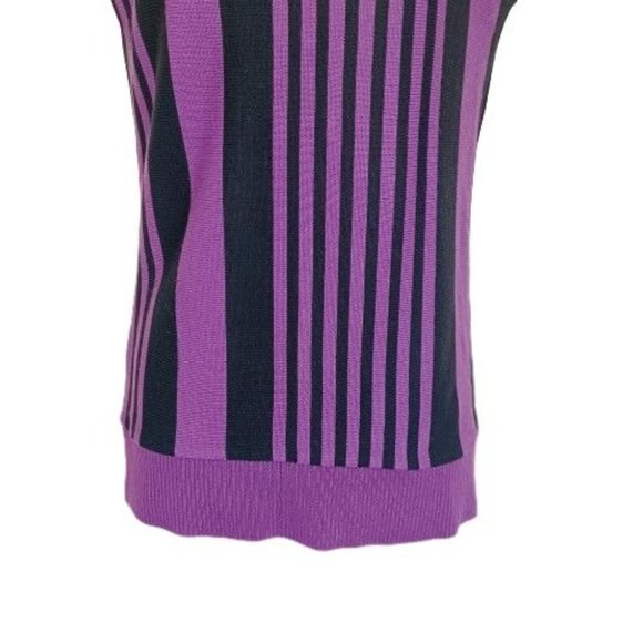 AB Studio Top Womens Large Black-Purple Sleeveless Knit Blouse Striped Crew Neck - Picture 8 of 11